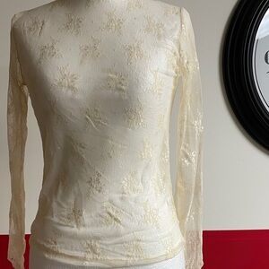 Sheer Lace Long-Sleeve Top in Cream